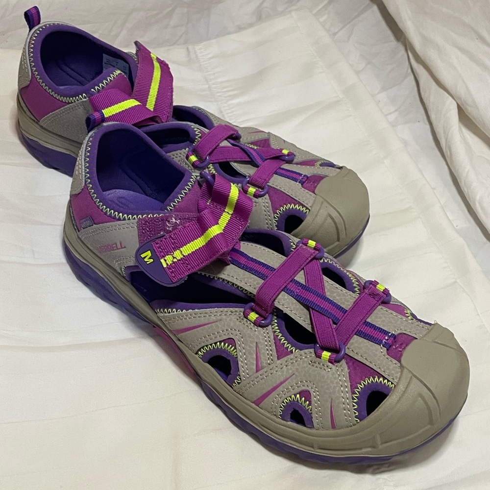 New Merrell Hydro Big Kids Size 6 Color Tan/Purple Leather - Picture 5 of 7
